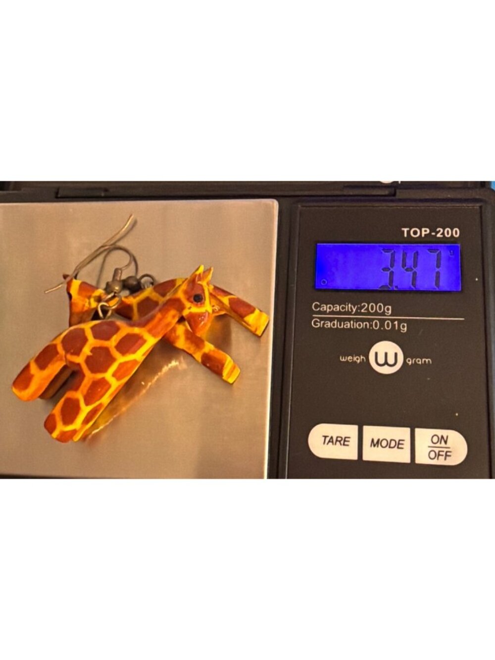 Hand painted Giraffe Dangle Wood Earrings Lightweight Hooks Safari Animal 2" - Picture 6 of 6
